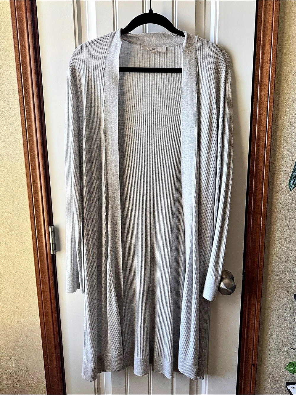 LOFT Long Ribbed Open Front Cardigan Gray XXL